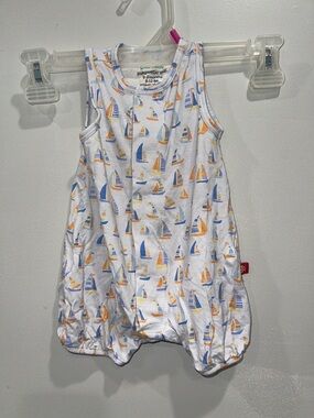 Magnetic Me White Romper with Blue and Orange Sailboat Accents